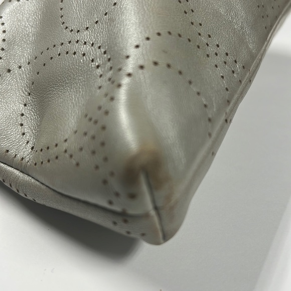 Coach Perforated Logo Gray Leather Wristlet Clutch - Picture 5 of 8